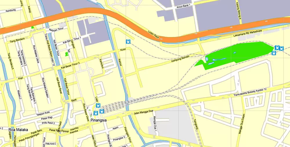 Printable Map Jakarta, Indonesia, exact vector map G-View level 16 (250 meters) street City Plan full editable, Adobe Illustrator, full vector, scalable, editable text format street names, 19 mb ZIP