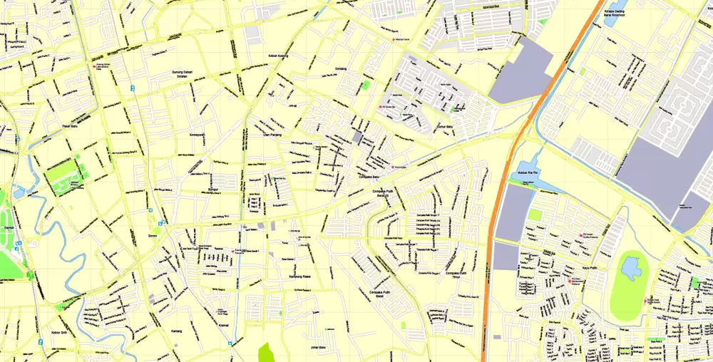 Printable Map Jakarta, Indonesia, exact vector map G-View level 16 (250 meters) street City Plan full editable, Adobe Illustrator, full vector, scalable, editable text format street names, 19 mb ZIP