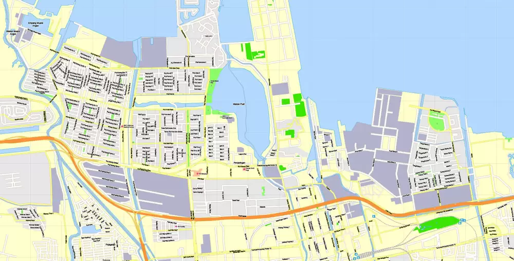 Printable Map Jakarta, Indonesia, exact vector map G-View level 16 (250 meters) street City Plan full editable, Adobe Illustrator, full vector, scalable, editable text format street names, 19 mb ZIP