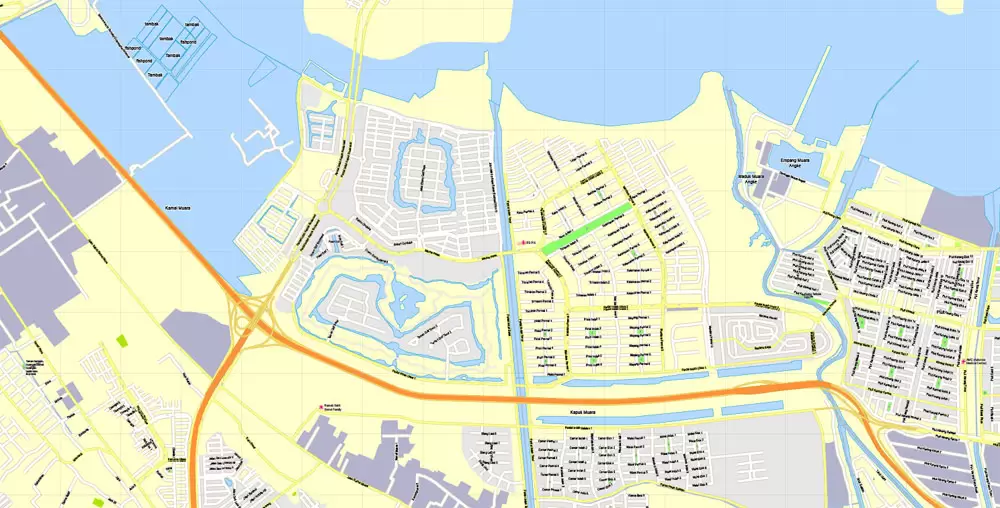 Printable Map Jakarta, Indonesia, exact vector map G-View level 16 (250 meters) street City Plan full editable, Adobe Illustrator, full vector, scalable, editable text format street names, 19 mb ZIP