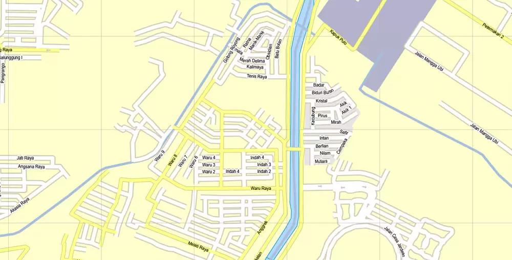 Printable Map Jakarta, Indonesia, exact vector map G-View level 16 (250 meters) street City Plan full editable, Adobe Illustrator, full vector, scalable, editable text format street names, 19 mb ZIP