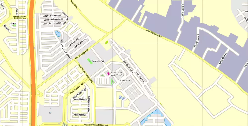 Printable Map Jakarta, Indonesia, exact vector map G-View level 16 (250 meters) street City Plan full editable, Adobe Illustrator, full vector, scalable, editable text format street names, 19 mb ZIP