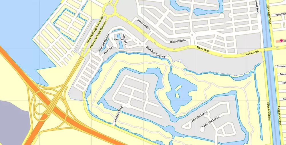 Printable Map Jakarta, Indonesia, exact vector map G-View level 16 (250 meters) street City Plan full editable, Adobe Illustrator, full vector, scalable, editable text format street names, 19 mb ZIP