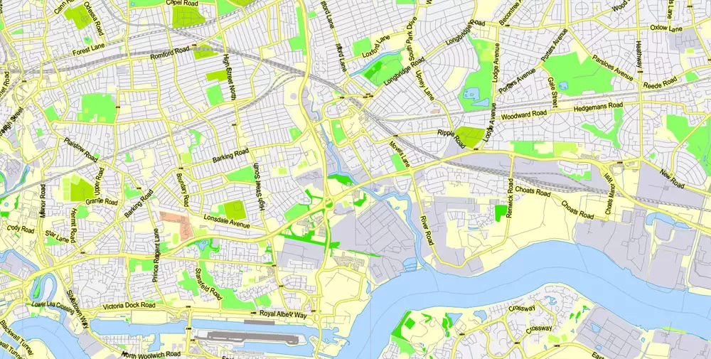Printable Map Greater London, England UK, vector map Adobe Illustrator editable City Plan G-View Level 13 (2.000 m) V3.09, full vector, scalable, editable, text format street names, 24 mb ZIP