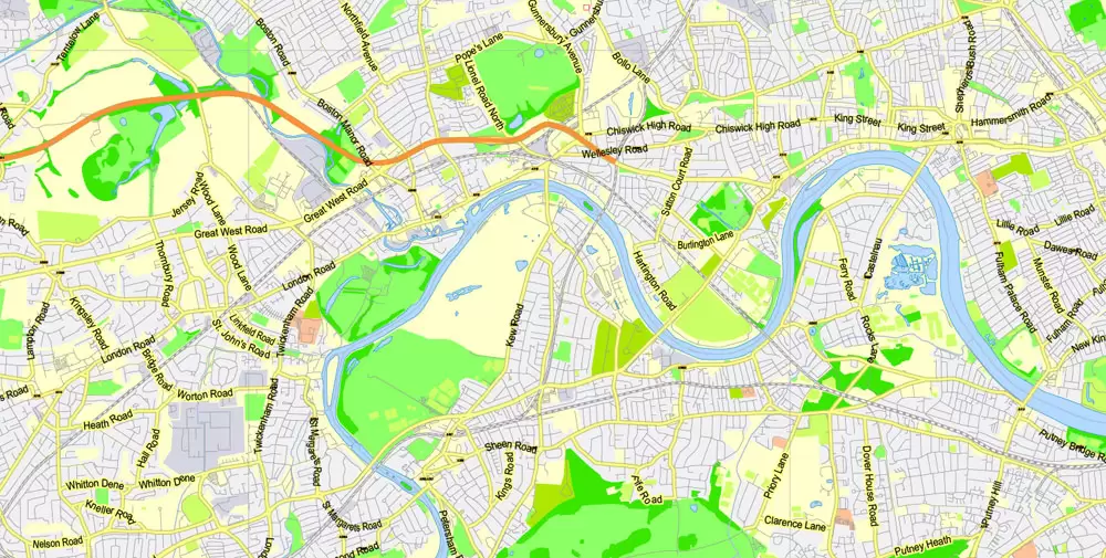Printable Map Greater London, England UK, vector map Adobe Illustrator editable City Plan G-View Level 13 (2.000 m) V3.09, full vector, scalable, editable, text format street names, 24 mb ZIP