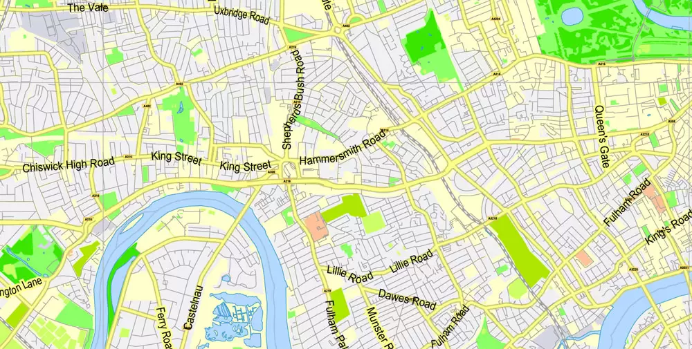 Printable Map Greater London, England UK, vector map Adobe Illustrator editable City Plan G-View Level 13 (2.000 m) V3.09, full vector, scalable, editable, text format street names, 24 mb ZIP