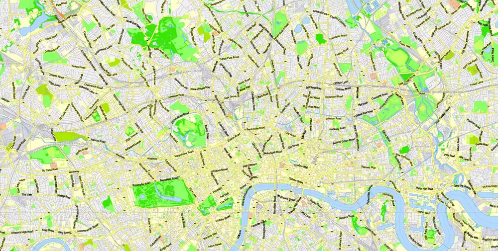 Printable Map Greater London, England UK, vector map Adobe Illustrator editable City Plan G-View Level 13 (2.000 m) V3.09, full vector, scalable, editable, text format street names, 24 mb ZIP