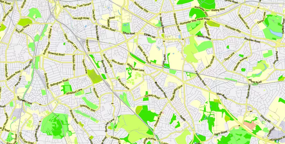 Printable Map Greater London, England UK, vector map Adobe Illustrator editable City Plan G-View Level 13 (2.000 m) V3.09, full vector, scalable, editable, text format street names, 24 mb ZIP