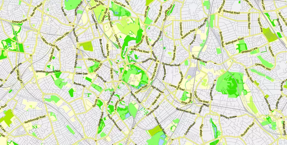 Printable Map Greater London, England UK, vector map Adobe Illustrator editable City Plan G-View Level 13 (2.000 m) V3.09, full vector, scalable, editable, text format street names, 24 mb ZIP