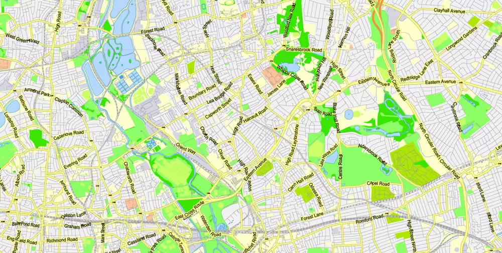 Printable Map Greater London, England UK, vector map Adobe Illustrator editable City Plan G-View Level 13 (2.000 m) V3.09, full vector, scalable, editable, text format street names, 24 mb ZIP