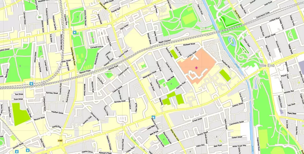 Printable Map London Center, England UK, vector map Adobe Illustrator editable City Plan G-View Level 16 (250 meters scale) V3.09, full vector, scalable, editable, text format street names, 13 mb ZIP