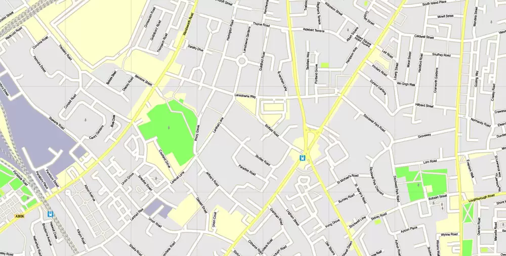 Printable Map London Center, England UK, vector map Adobe Illustrator editable City Plan G-View Level 16 (250 meters scale) V3.09, full vector, scalable, editable, text format street names, 13 mb ZIP