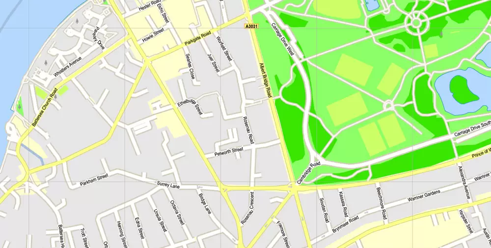 Printable Map London Center, England UK, vector map Adobe Illustrator editable City Plan G-View Level 16 (250 meters scale) V3.09, full vector, scalable, editable, text format street names, 13 mb ZIP