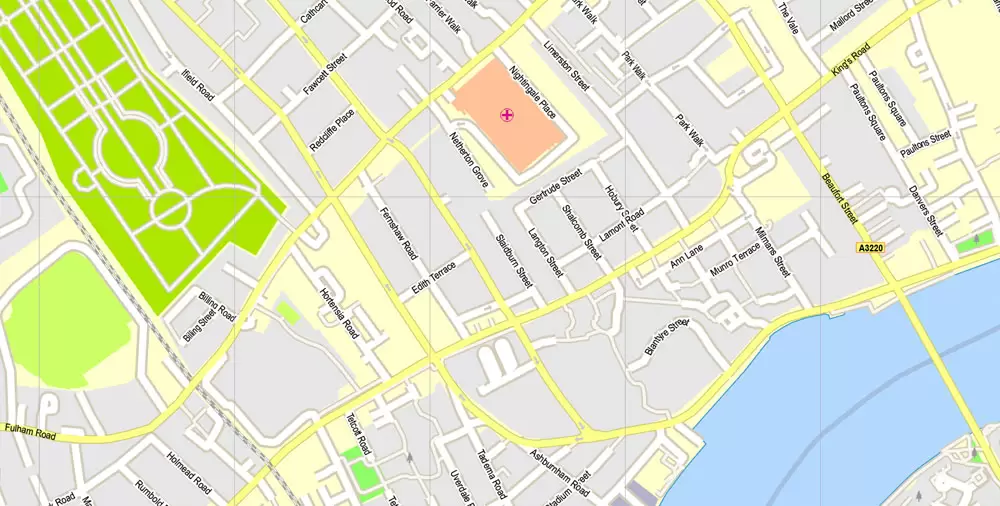 Printable Map London Center, England UK, vector map Adobe Illustrator editable City Plan G-View Level 16 (250 meters scale) V3.09, full vector, scalable, editable, text format street names, 13 mb ZIP