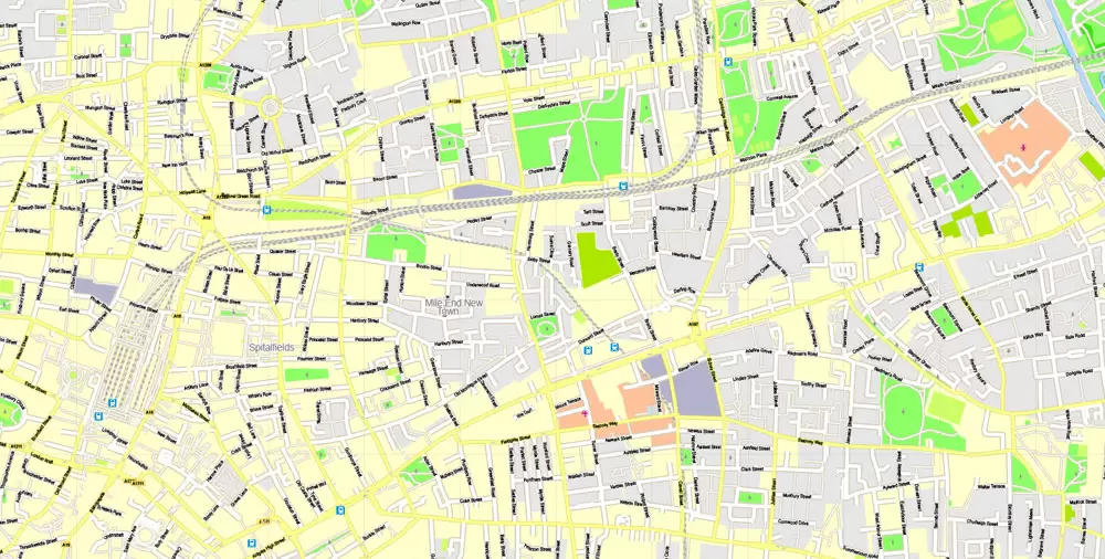 Printable Map London Center, England UK, vector map Adobe Illustrator editable City Plan G-View Level 16 (250 meters scale) V3.09, full vector, scalable, editable, text format street names, 13 mb ZIP
