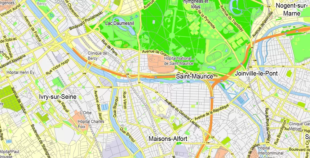 Printable Map Paris Grande Map, France, vector map Adobe Illustrator editable City Plan G-View Level 13 (2.000 meters scale) V3.09, full vector, scalable, editable, text format street names, 6 mb ZIP