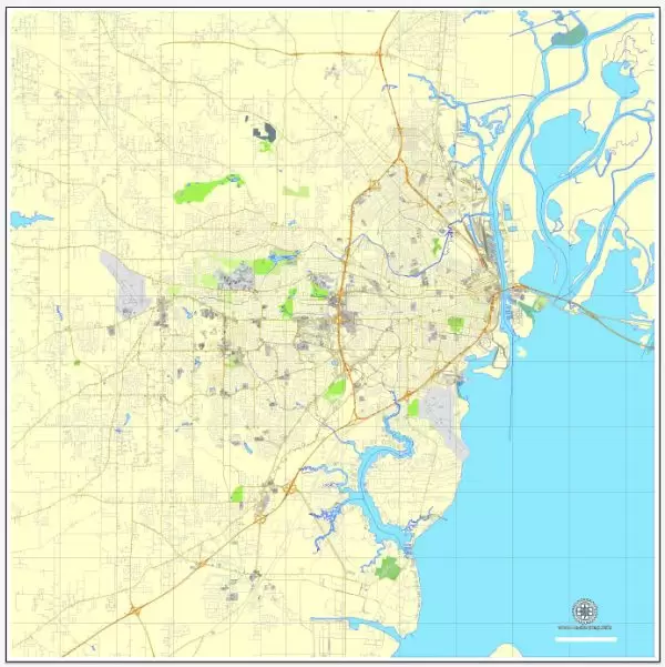 Printable Map Mobile, Alabama, US, exact vector street City Plan map V3.09, full editable, Adobe Illustrator, full vector, scalable, editable text format street names, 7 mb ZIP