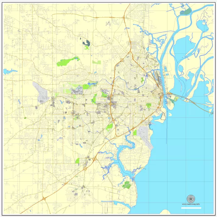 Printable Map Mobile, Alabama, US, exact vector street City Plan map V3.09, full editable, Adobe Illustrator, full vector, scalable, editable text format street names, 7 mb ZIP
