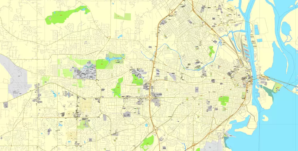 Printable Map Mobile, Alabama, US, exact vector street City Plan map V3.09, full editable, Adobe Illustrator, full vector, scalable, editable text format street names, 7 mb ZIP