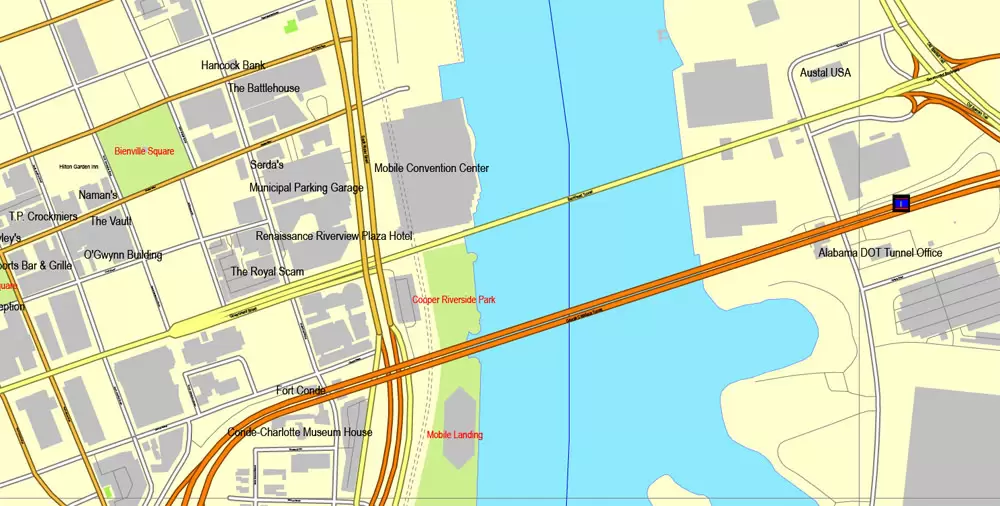 Printable Map Mobile, Alabama, US, exact vector street City Plan map V3.09, full editable, Adobe Illustrator, full vector, scalable, editable text format street names, 7 mb ZIP