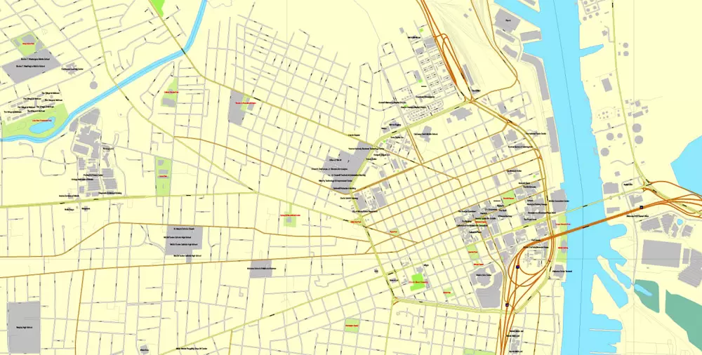 Printable Map Mobile, Alabama, US, exact vector street City Plan map V3.09, full editable, Adobe Illustrator, full vector, scalable, editable text format street names, 7 mb ZIP