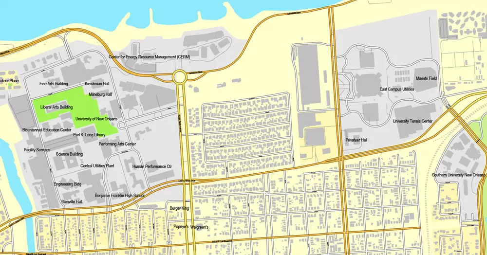 Vector Map New Orleans, Louisiana, US, exact vector map Adobe Illustrator editable City Plan V3.09, full vector
