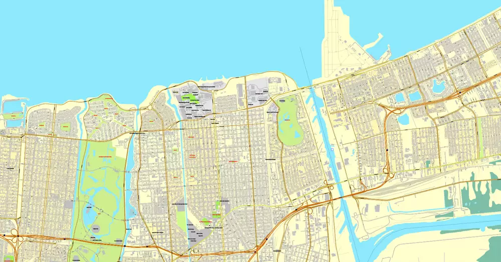 Vector Map New Orleans, Louisiana, US, exact vector map Adobe Illustrator editable City Plan V3.09, full vector
