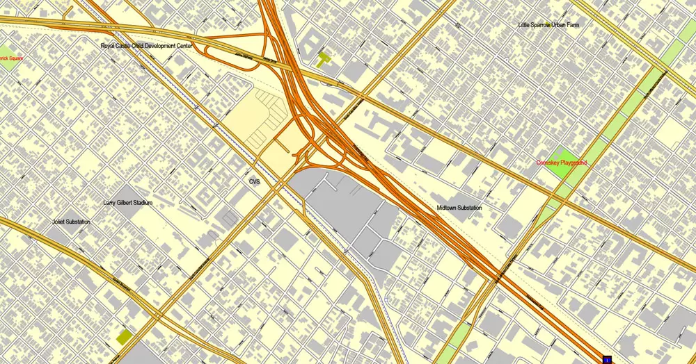 Vector Map New Orleans, Louisiana, US, exact vector map Adobe Illustrator editable City Plan V3.09, full vector