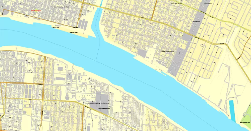 Vector Map New Orleans, Louisiana, US, exact vector map Adobe Illustrator editable City Plan V3.09, full vector