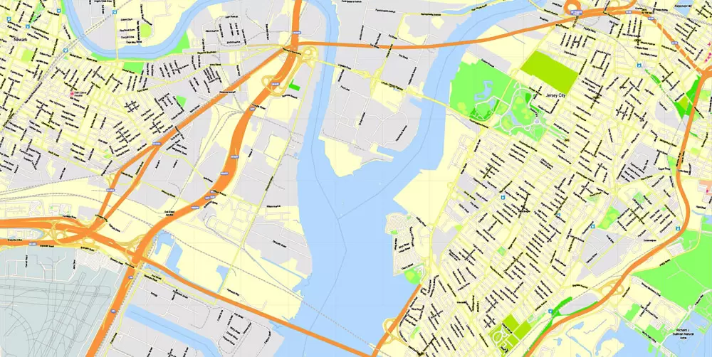 Printable Map New York City, US, exact vector street G-view Level 15 (500 meters) map V3.09, full editable, Adobe Illustrator, full vector, scalable, editable text format street names, 23 mb ZIP