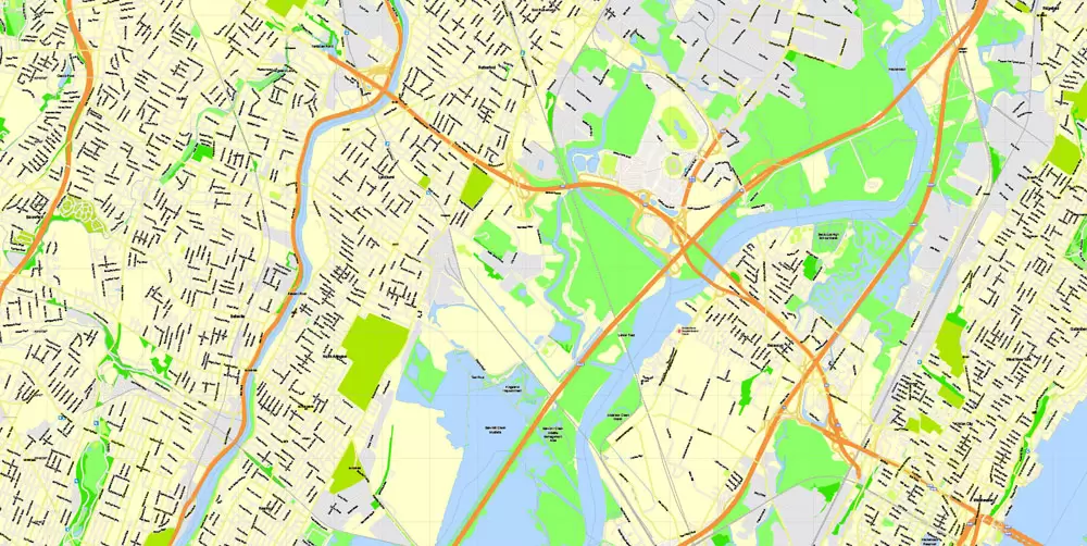 Printable Map New York City, US, exact vector street G-view Level 15 (500 meters) map V3.09, full editable, Adobe Illustrator, full vector, scalable, editable text format street names, 23 mb ZIP