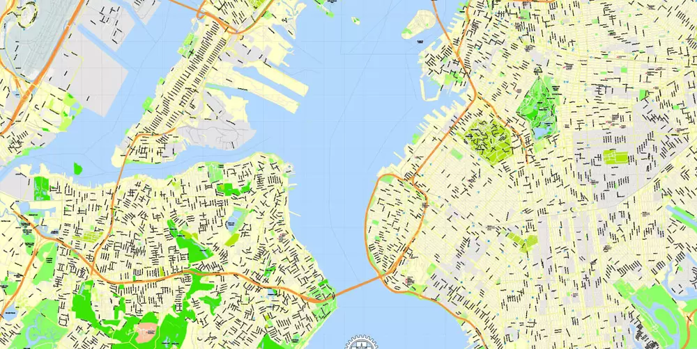 Printable Map New York City, US, exact vector street G-view Level 15 (500 meters) map V3.09, full editable, Adobe Illustrator, full vector, scalable, editable text format street names, 23 mb ZIP