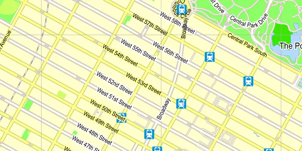 Printable Map New York City, US, exact vector street G-view Level 15 (500 meters) map V3.09, full editable, Adobe Illustrator, full vector, scalable, editable text format street names, 23 mb ZIP