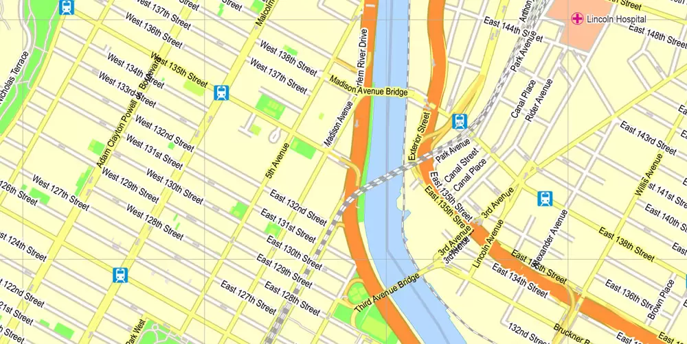 Printable Map New York City, US, exact vector street G-view Level 15 (500 meters) map V3.09, full editable, Adobe Illustrator, full vector, scalable, editable text format street names, 23 mb ZIP
