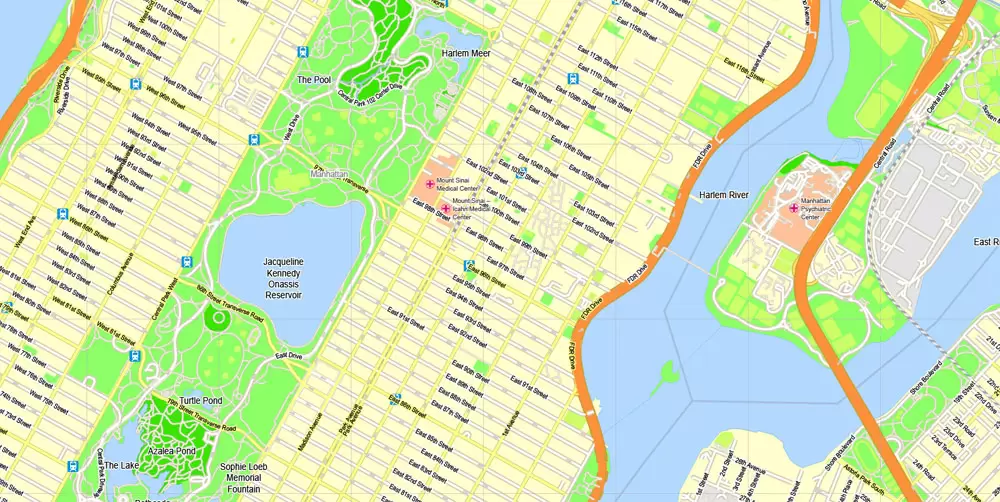 Printable Map New York City, US, exact vector street G-view Level 15 (500 meters) map V3.09, full editable, Adobe Illustrator, full vector, scalable, editable text format street names, 23 mb ZIP