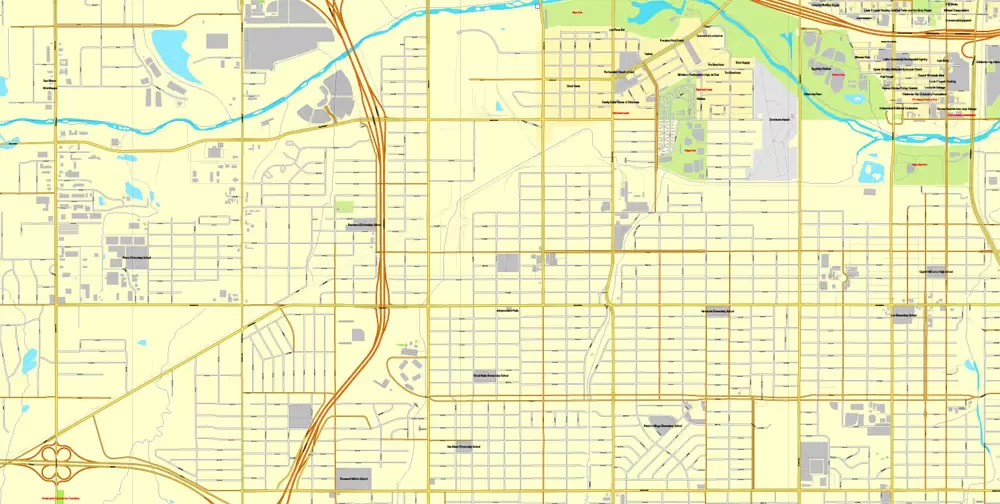 Printable Map Oklahoma City, Oklahoma, US, exact vector street City Plan map V3.09, full editable, Adobe Illustrator, full vector, scalable, editable text format street names, 16 mb ZIP