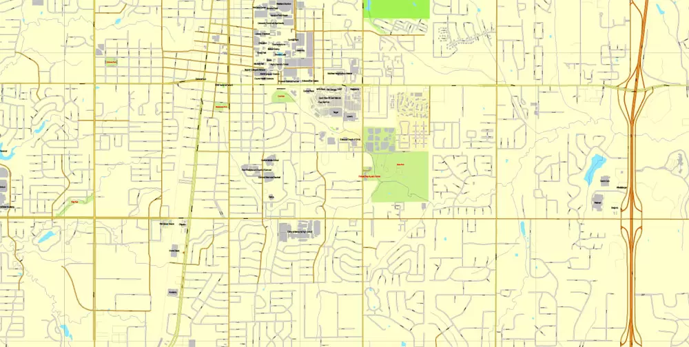 Printable Map Oklahoma City, Oklahoma, US, exact vector street City Plan map V3.09, full editable, Adobe Illustrator, full vector, scalable, editable text format street names, 16 mb ZIP