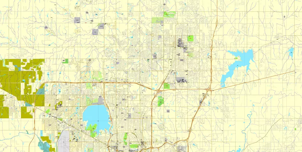 Printable Map Oklahoma City, Oklahoma, US, exact vector street City Plan map V3.09, full editable, Adobe Illustrator, full vector, scalable, editable text format street names, 16 mb ZIP
