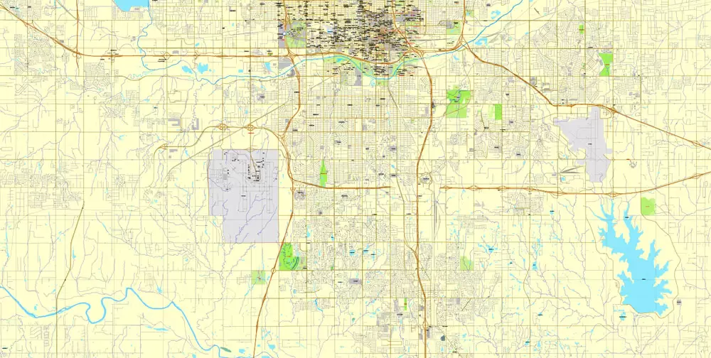 Printable Map Oklahoma City, Oklahoma, US, exact vector street City Plan map V3.09, full editable, Adobe Illustrator, full vector, scalable, editable text format street names, 16 mb ZIP