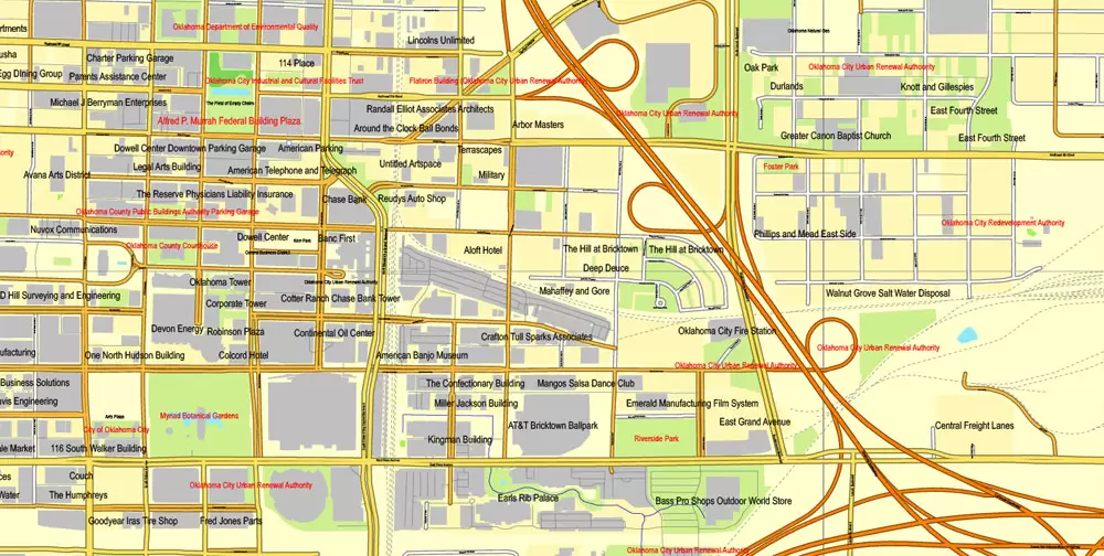 Printable Map Oklahoma City, Oklahoma, US, exact vector street City Plan map V3.09, full editable, Adobe Illustrator, full vector, scalable, editable text format street names, 16 mb ZIP