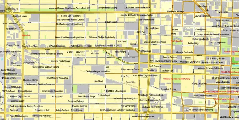 Printable Map Oklahoma City, Oklahoma, US, exact vector street City Plan map V3.09, full editable, Adobe Illustrator, full vector, scalable, editable text format street names, 16 mb ZIP