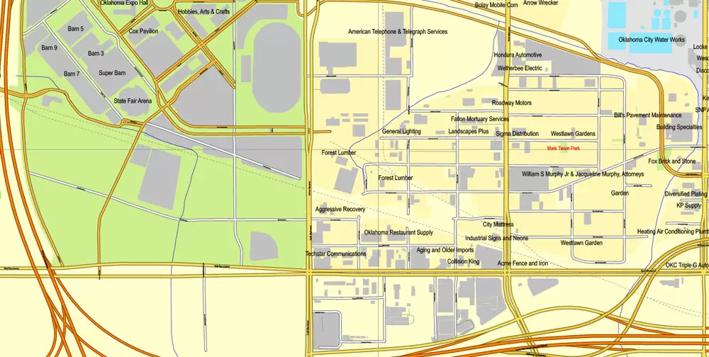 Printable Map Oklahoma City, Oklahoma, US, exact vector street City Plan map V3.09, full editable, Adobe Illustrator, full vector, scalable, editable text format street names, 16 mb ZIP