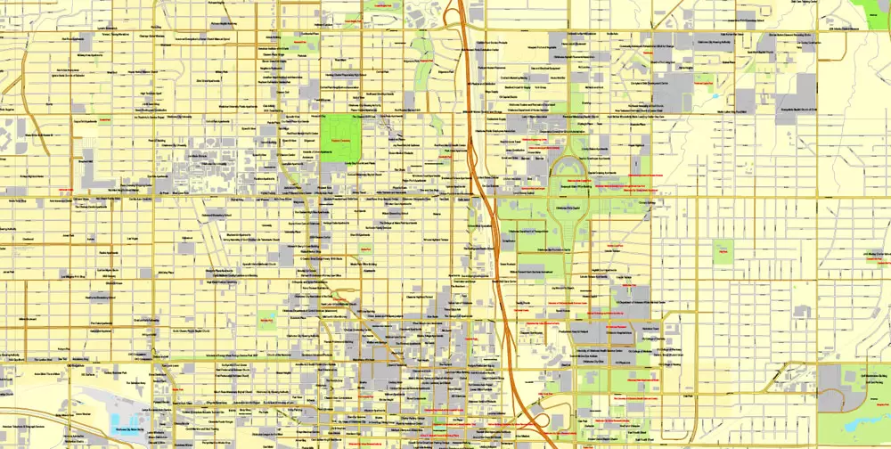 Printable Map Oklahoma City, Oklahoma, US, exact vector street City Plan map V3.09, full editable, Adobe Illustrator, full vector, scalable, editable text format street names, 16 mb ZIP