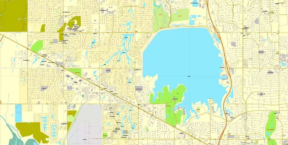 Printable Map Oklahoma City, Oklahoma, US, exact vector street City Plan map V3.09, full editable, Adobe Illustrator, full vector, scalable, editable text format street names, 16 mb ZIP
