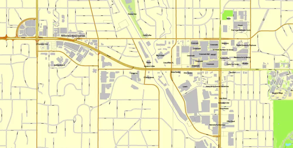 Printable Map Omaha, Nebraska, US, exact vector street City Plan map V3.09, full editable, Adobe Illustrator, full vector, scalable, editable text format street names, 11 mb ZIP