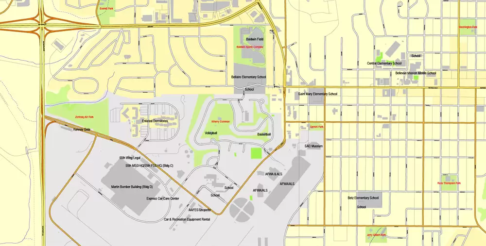 Printable Map Omaha, Nebraska, US, exact vector street City Plan map V3.09, full editable, Adobe Illustrator, full vector, scalable, editable text format street names, 11 mb ZIP