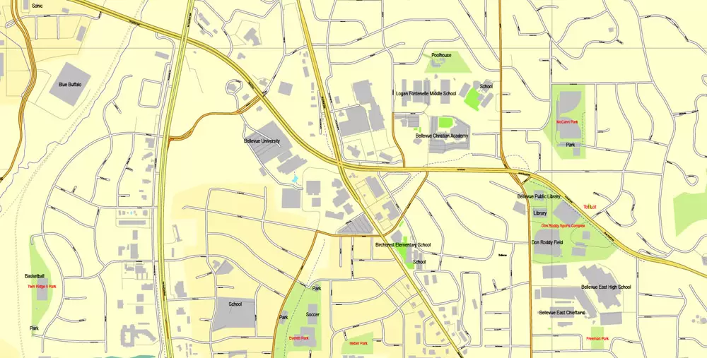Printable Map Omaha, Nebraska, US, exact vector street City Plan map V3.09, full editable, Adobe Illustrator, full vector, scalable, editable text format street names, 11 mb ZIP