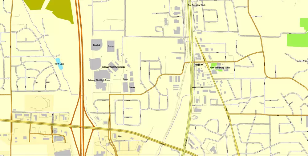 Printable Map Omaha, Nebraska, US, exact vector street City Plan map V3.09, full editable, Adobe Illustrator, full vector, scalable, editable text format street names, 11 mb ZIP