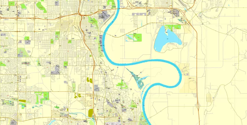 Printable Map Omaha, Nebraska, US, exact vector street City Plan map V3.09, full editable, Adobe Illustrator, full vector, scalable, editable text format street names, 11 mb ZIP