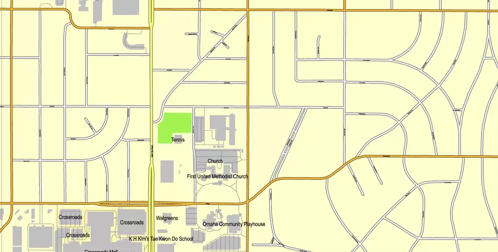 Printable Map Omaha, Nebraska, US, exact vector street City Plan map V3.09, full editable, Adobe Illustrator, full vector, scalable, editable text format street names, 11 mb ZIP